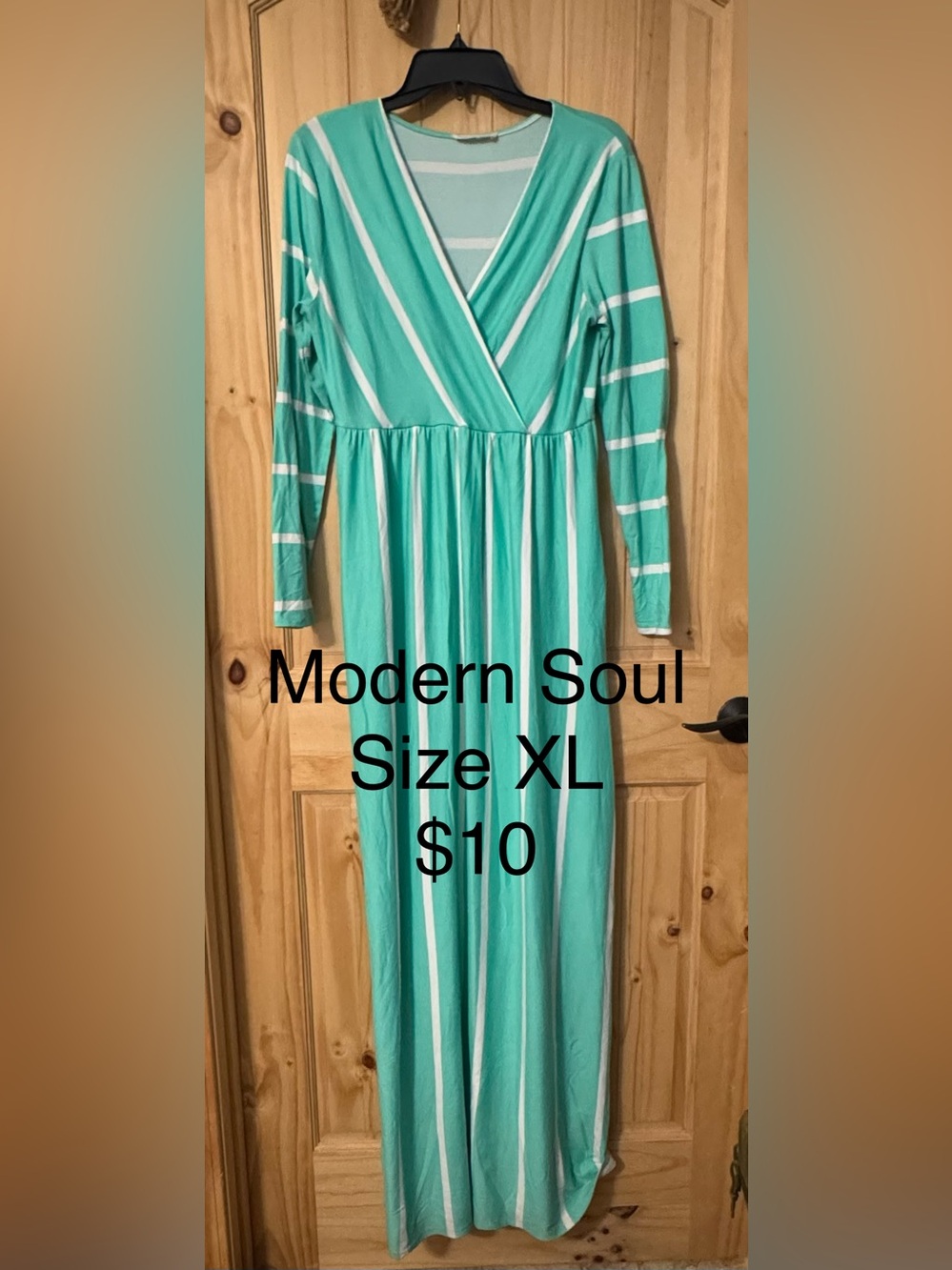 Modern Soul Mint Green and White Striped Long Sleeve Maxi Dress
